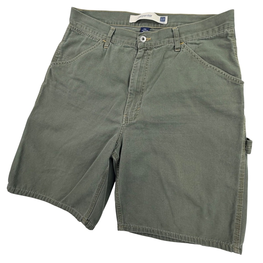 Vintage GAP Carpenter Shorts Men 36 Olive Green Cotton Canvas Utility Work Y2K - Picture 6 of 15